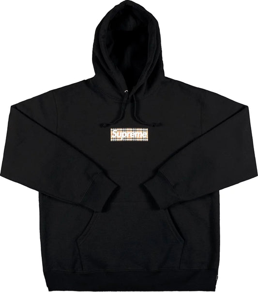 Supreme Burberry Box Logo Hooded Sweatshirt Black